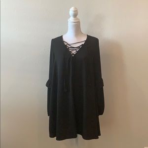 Black Lace Up Longsleeve Dress